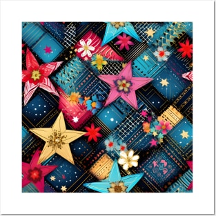 Patchwork Flowers and Stars Posters and Art